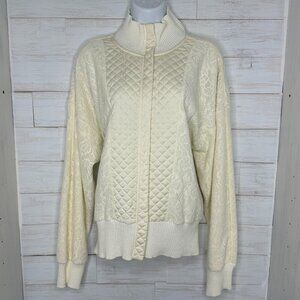 Anthropologie Saturday/Sunday Mission Ivory Quilted Lace Bomber Zip-up Jacket L